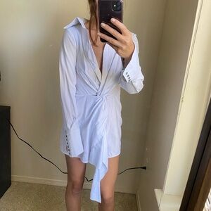 Steele Women’s Shirt Dress White Size XS V Neck Twisted Waist Mini Dress